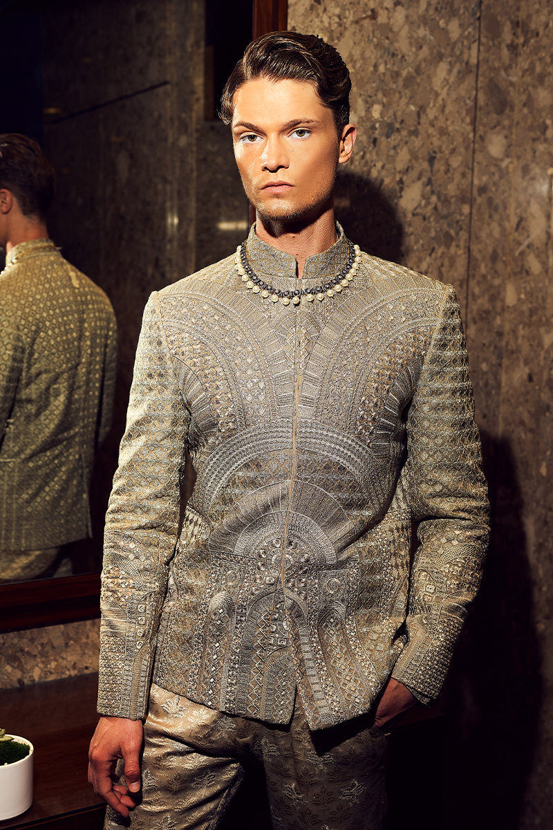 Republic By Omar Farooq | Bandhgala Suit | "Aurang" Bandhgala Jacket -  Republic by Omar Farooq Bandhgala Suit - Original Designer Dress - House of Maryam