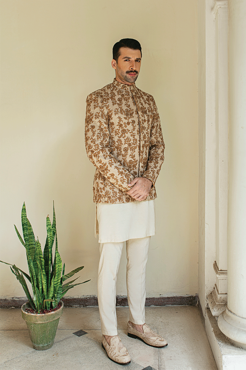 Republic By Omar Farooq | Clothing | Shimmer Gold Prince Coat -  Republic by Omar Farooq Clothing - Original Designer Dress - House of Maryam