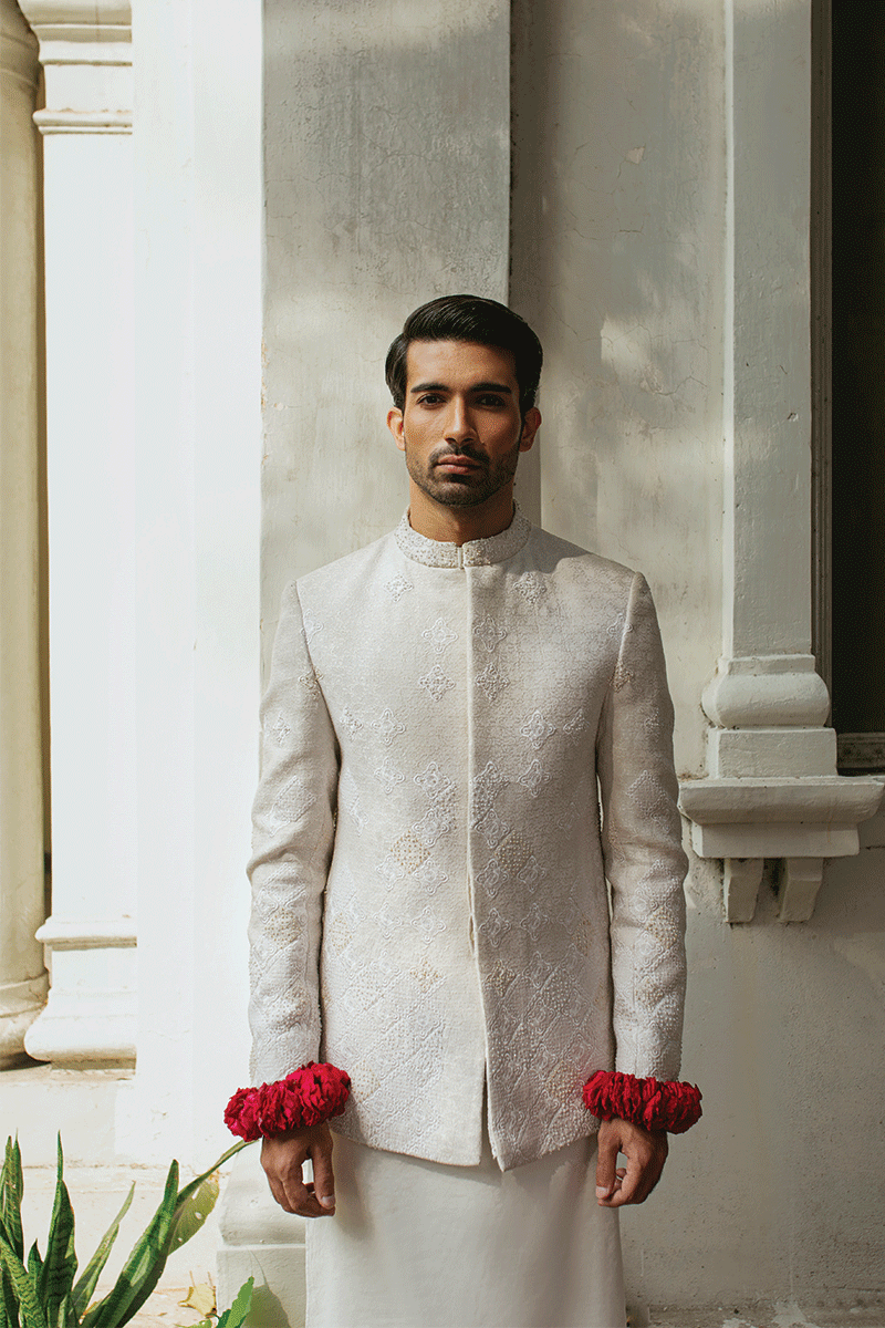 Republic By Omar Farooq | Luxury Rtw | Pearl White Prince Coat -  Republic by Omar Farooq Luxury RTW - Original Designer Dress - House of Maryam