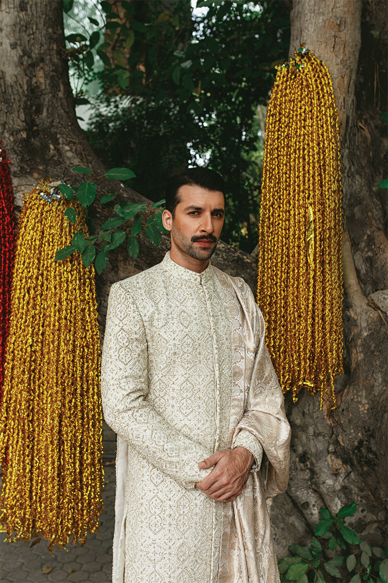 Republic By Omar Farooq | Sherwani Couture | Floral Edge Hand Embroidered Shawl -  Republic by Omar Farooq SHERWANI COUTURE - Original Designer Dress - House of Maryam