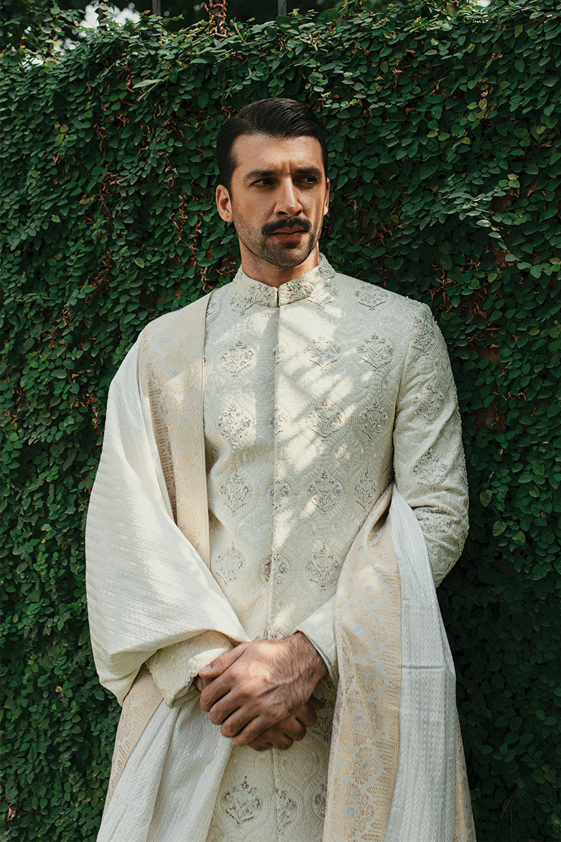 Republic By Omar Farooq | Sherwani Couture | Pearl White Shawl -  Republic by Omar Farooq SHERWANI COUTURE - Original Designer Dress - House of Maryam