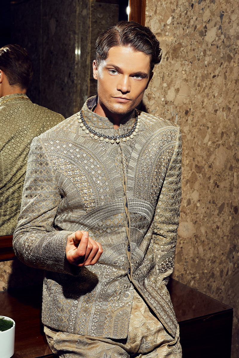 Republic By Omar Farooq | Bandhgala Suit | "Aurang" Bandhgala Jacket -  Republic by Omar Farooq Bandhgala Suit - Original Designer Dress - House of Maryam
