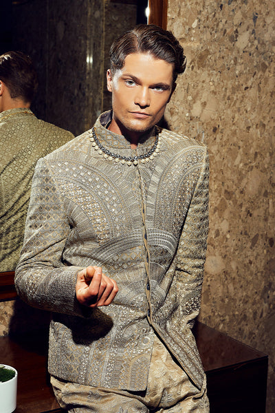 Republic By Omar Farooq | Bandhgala Suit | "Aurang" Bandhgala Jacket -  Republic by Omar Farooq Bandhgala Suit - Original Designer Dress - House of Maryam