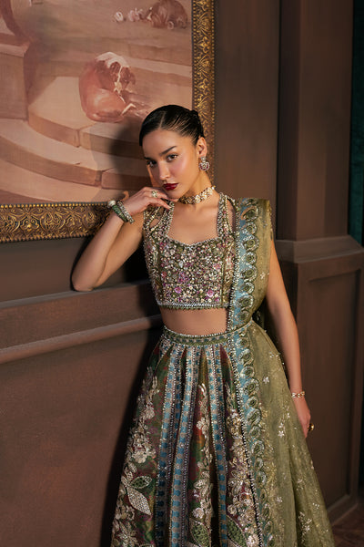 Afrozeh Mahsil olive green choli and lehenga, photo 4