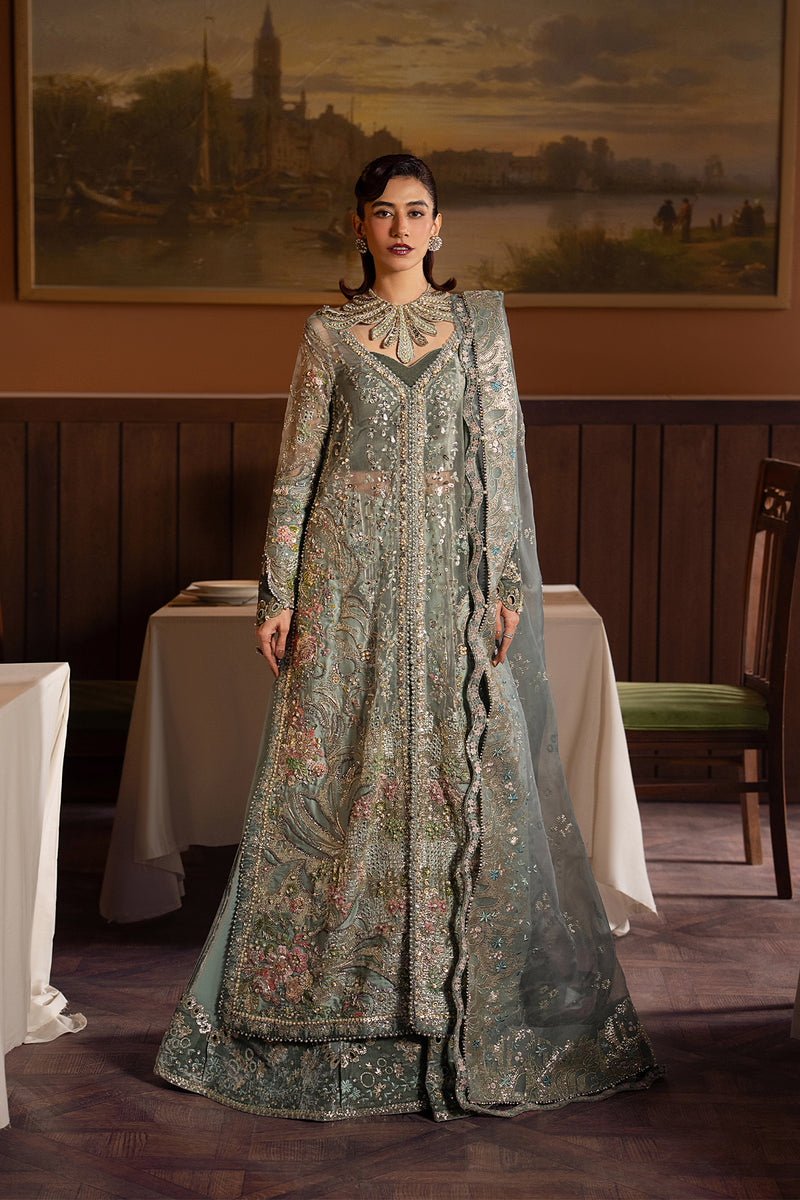 Afrozeh Mehves sage green formal shirt and sharara