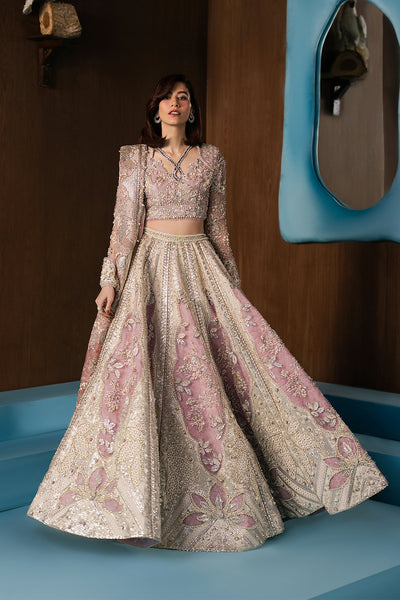 Afrozeh Zaviyah pink choli and lehenga