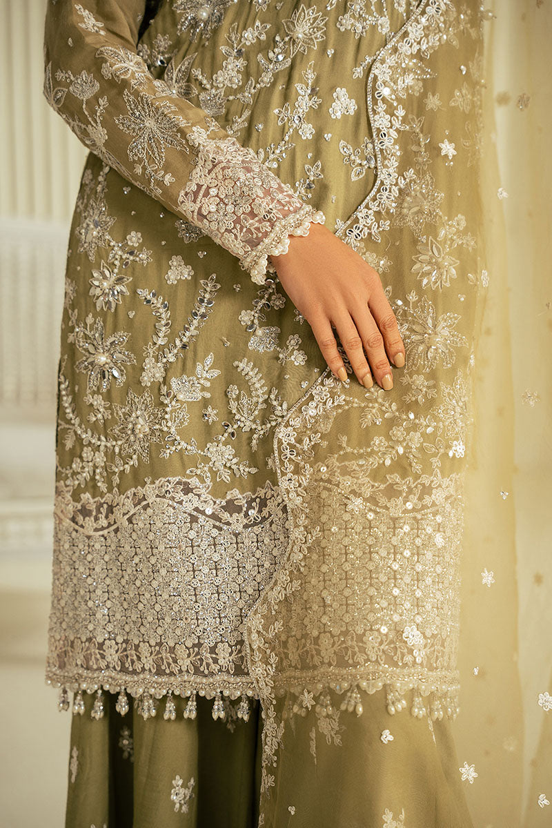 Cross Stitch | Wedding Pret | Azure Pearl-3PC Silk Embroidered Pret