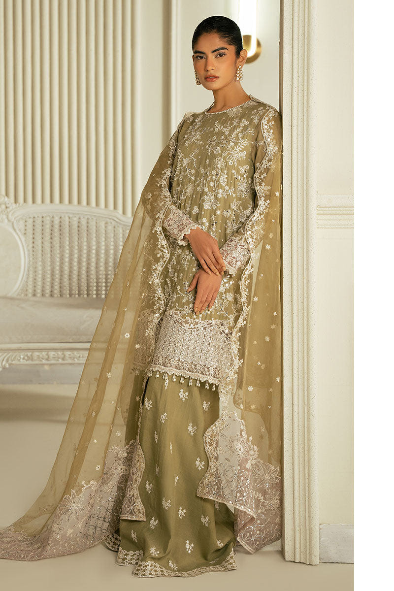 Cross Stitch | Wedding Pret | Azure Pearl-3PC Silk Embroidered Pret