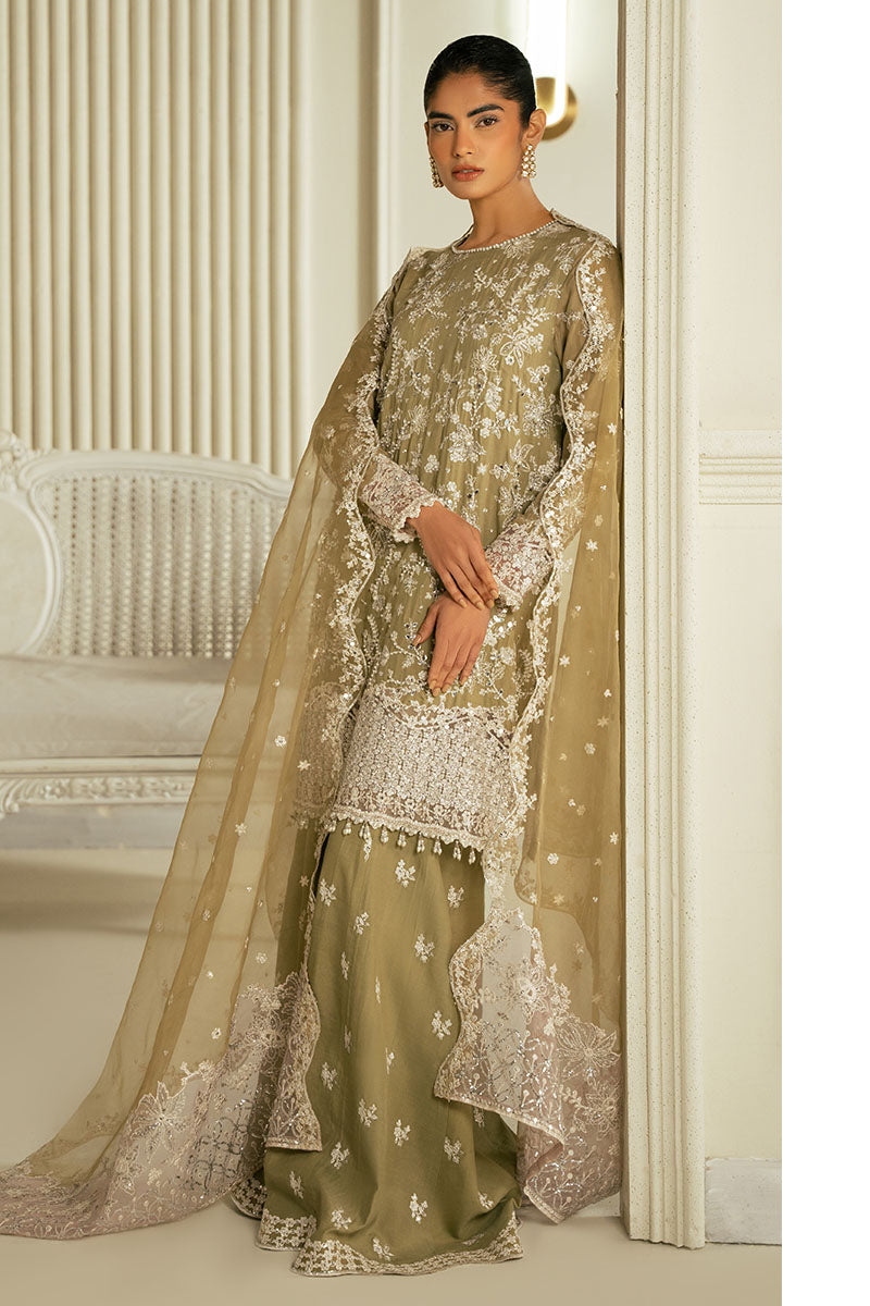 Cross Stitch | Wedding Pret | Azure Pearl-3PC Silk Embroidered Pret
