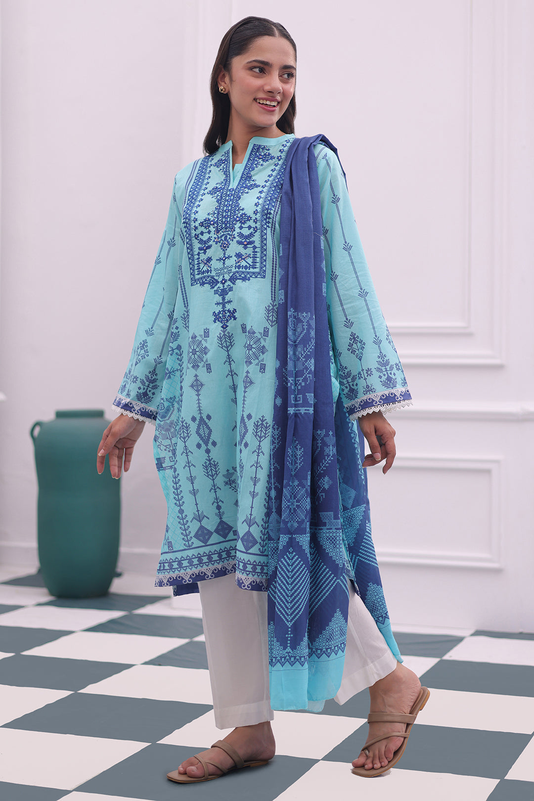 Zellbury | Summer Pret | Embroidered Kurta Dupatta - 1907 -  Zellbury Women Essential Pret - Original Designer Dress - House of Maryam