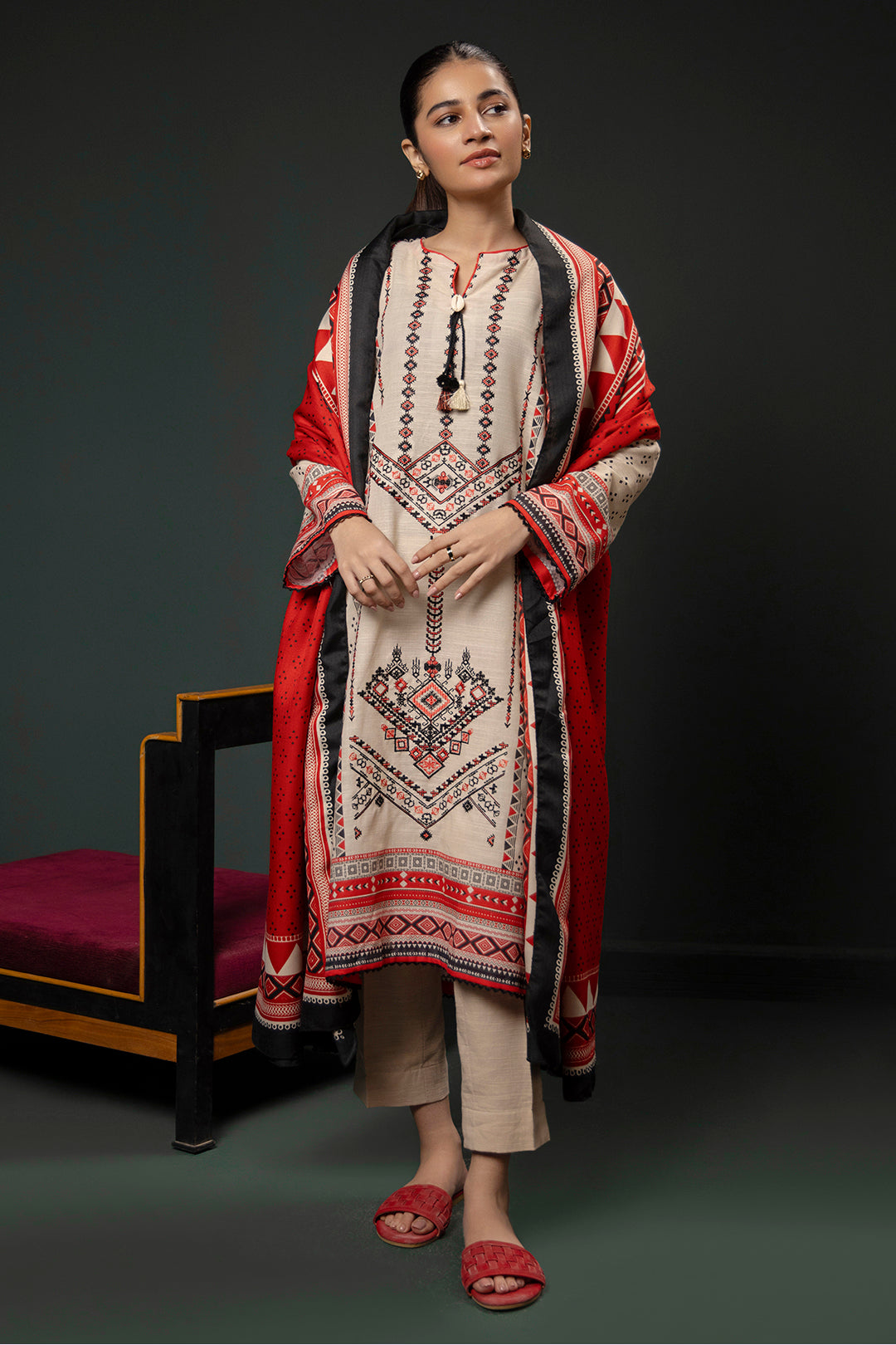 Zellbury | Winter Pret | Embroidered Kurta Shawl - 2937 -  Zellbury Women Essential Pret - Original Designer Dress - House of Maryam