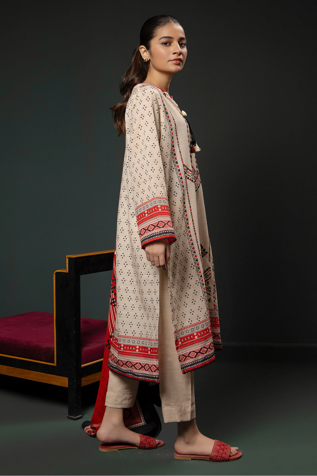 Zellbury | Winter Pret | Embroidered Kurta Shawl - 2937 -  Zellbury Women Essential Pret - Original Designer Dress - House of Maryam