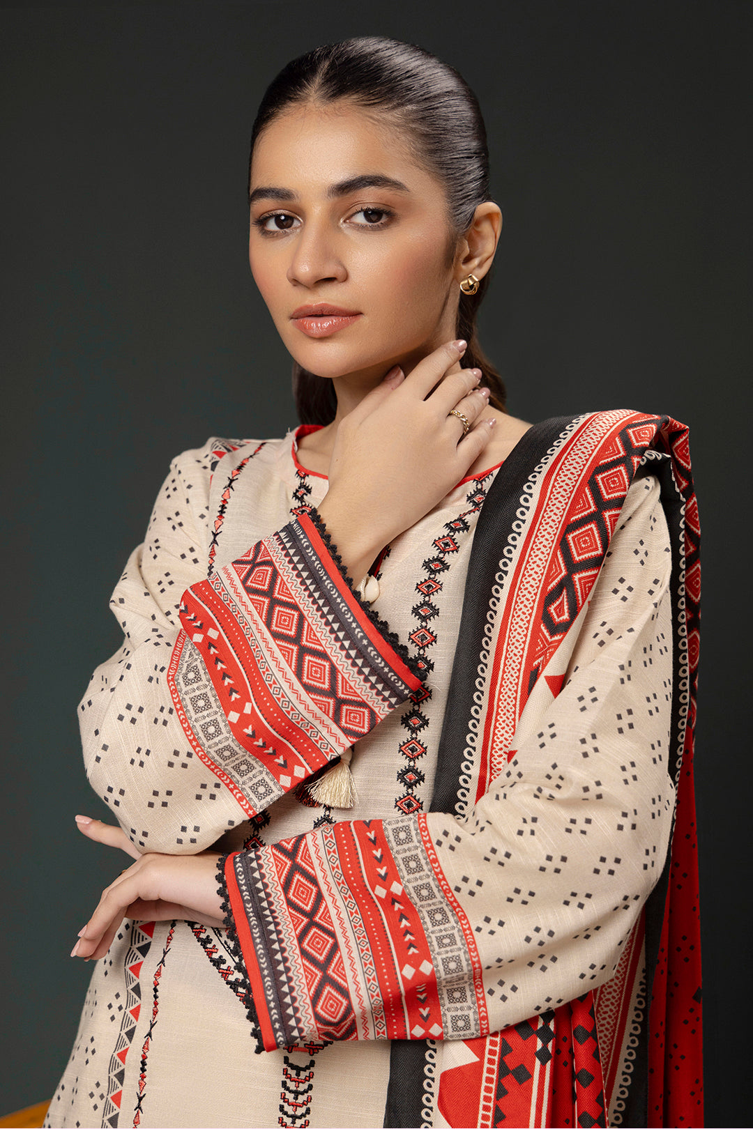 Zellbury | Winter Pret | Embroidered Kurta Shawl - 2937 -  Zellbury Women Essential Pret - Original Designer Dress - House of Maryam