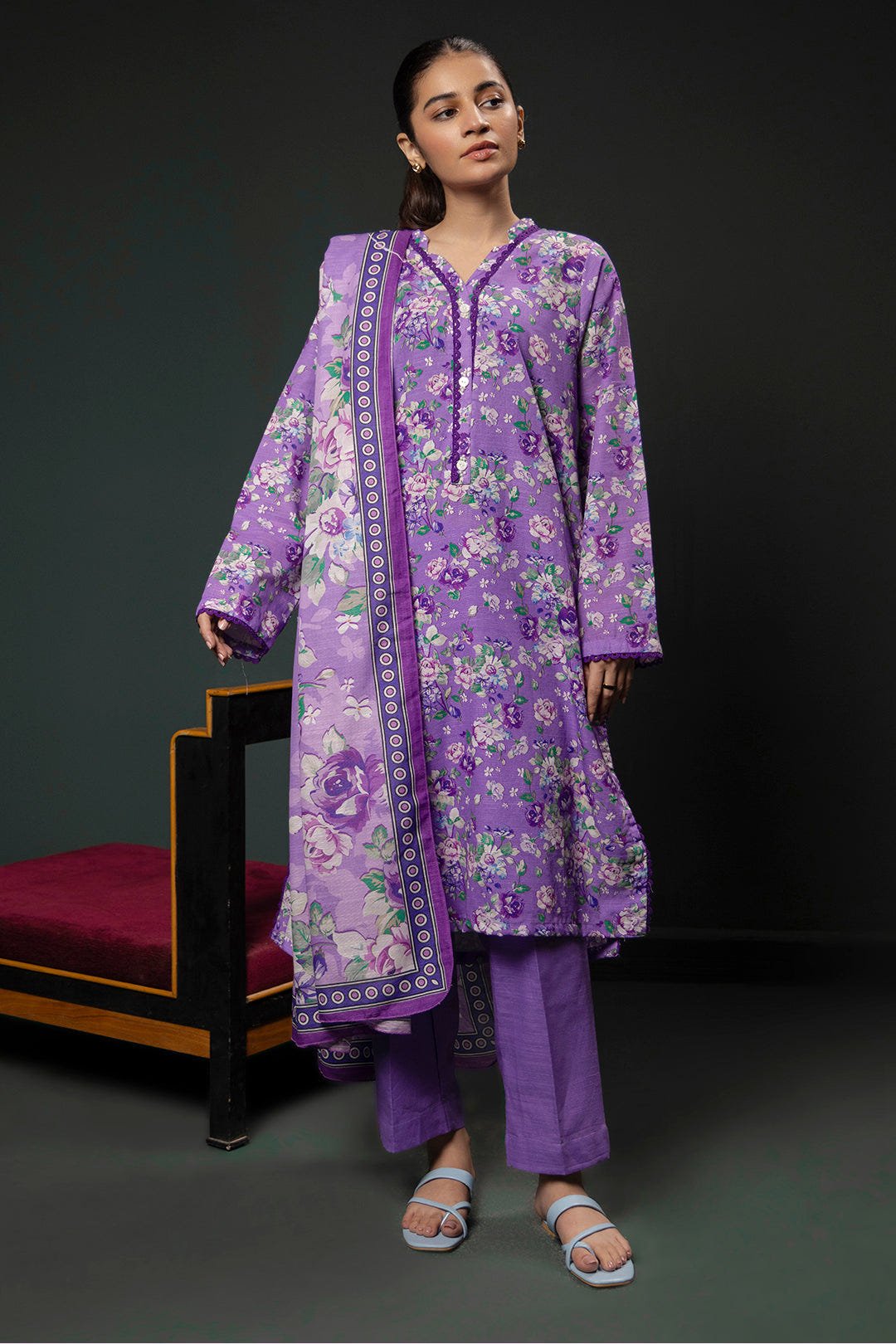 Zellbury | Winter Pret | Kurta Dupatta Trouser - 2948 -  Zellbury Women Essential Pret - Original Designer Dress - House of Maryam