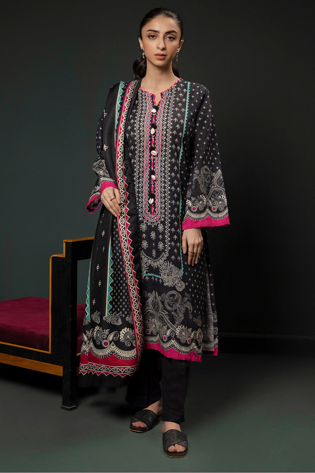Zellbury | Winter Pret | Kurta Shawl Trouser - 3008 -  Zellbury Women Essential Pret - Original Designer Dress - House of Maryam