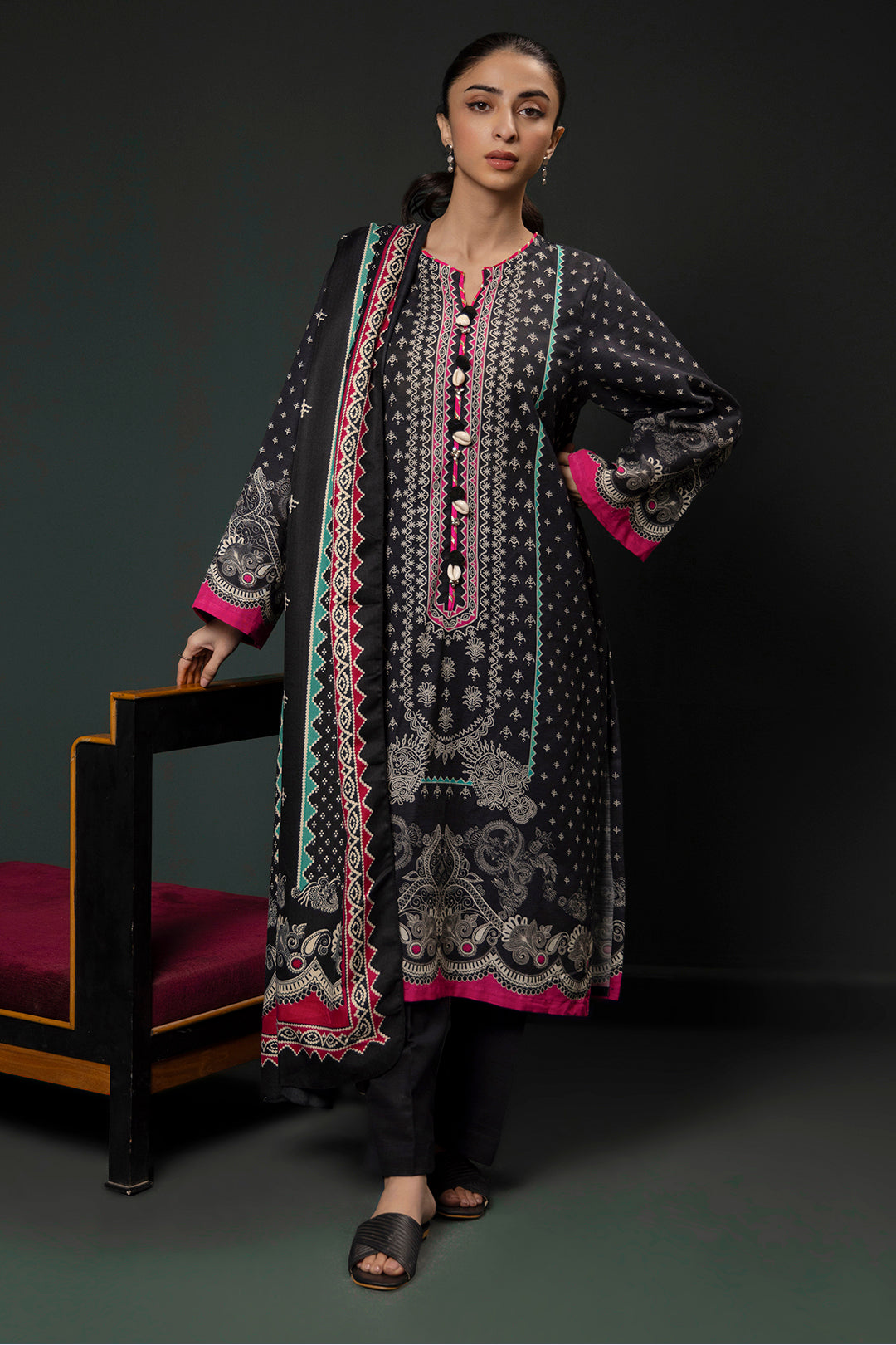 Zellbury | Winter Pret | Kurta Shawl Trouser - 3008 -  Zellbury Women Essential Pret - Original Designer Dress - House of Maryam