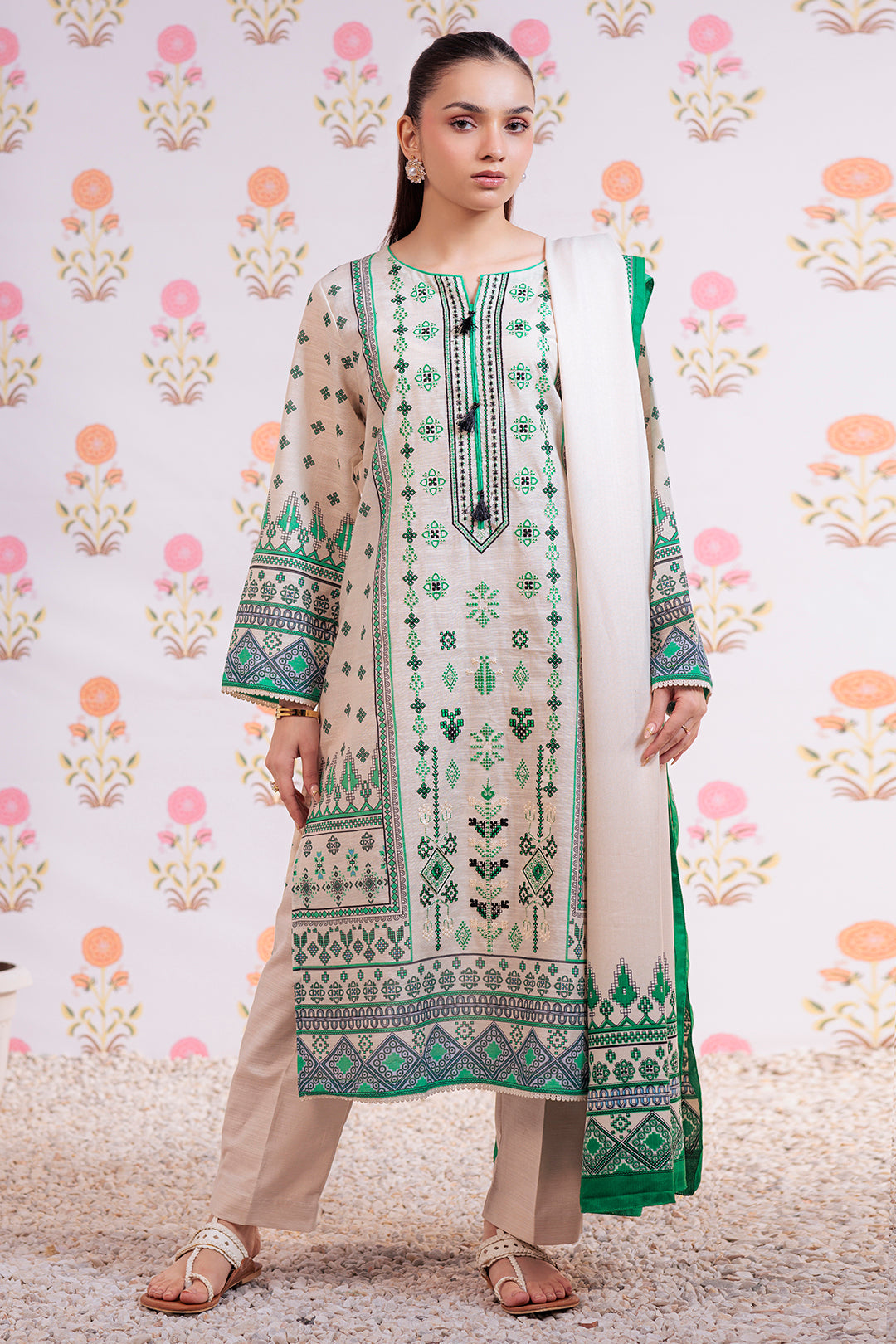 Zellbury | Winter Pret | Embroidered Kurta Dupatta Trouser - 3075