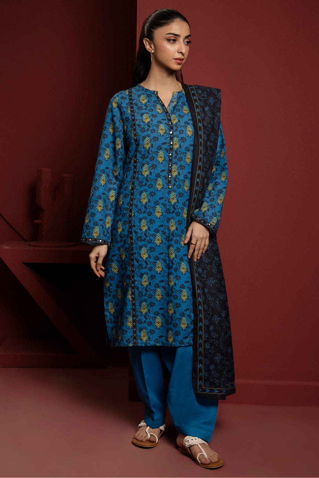 Zellbury | Winter Pret | Kurta Dupatta Trouser - 3115 -  Zellbury Women Essential Pret - Original Designer Dress - House of Maryam
