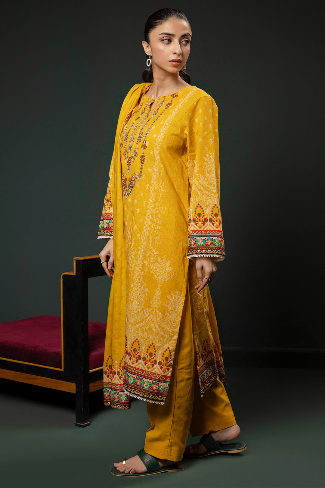Zellbury | Winter Pret | Kurta Dupatta Trouser - 3151 -  Zellbury Women Essential Pret - Original Designer Dress - House of Maryam