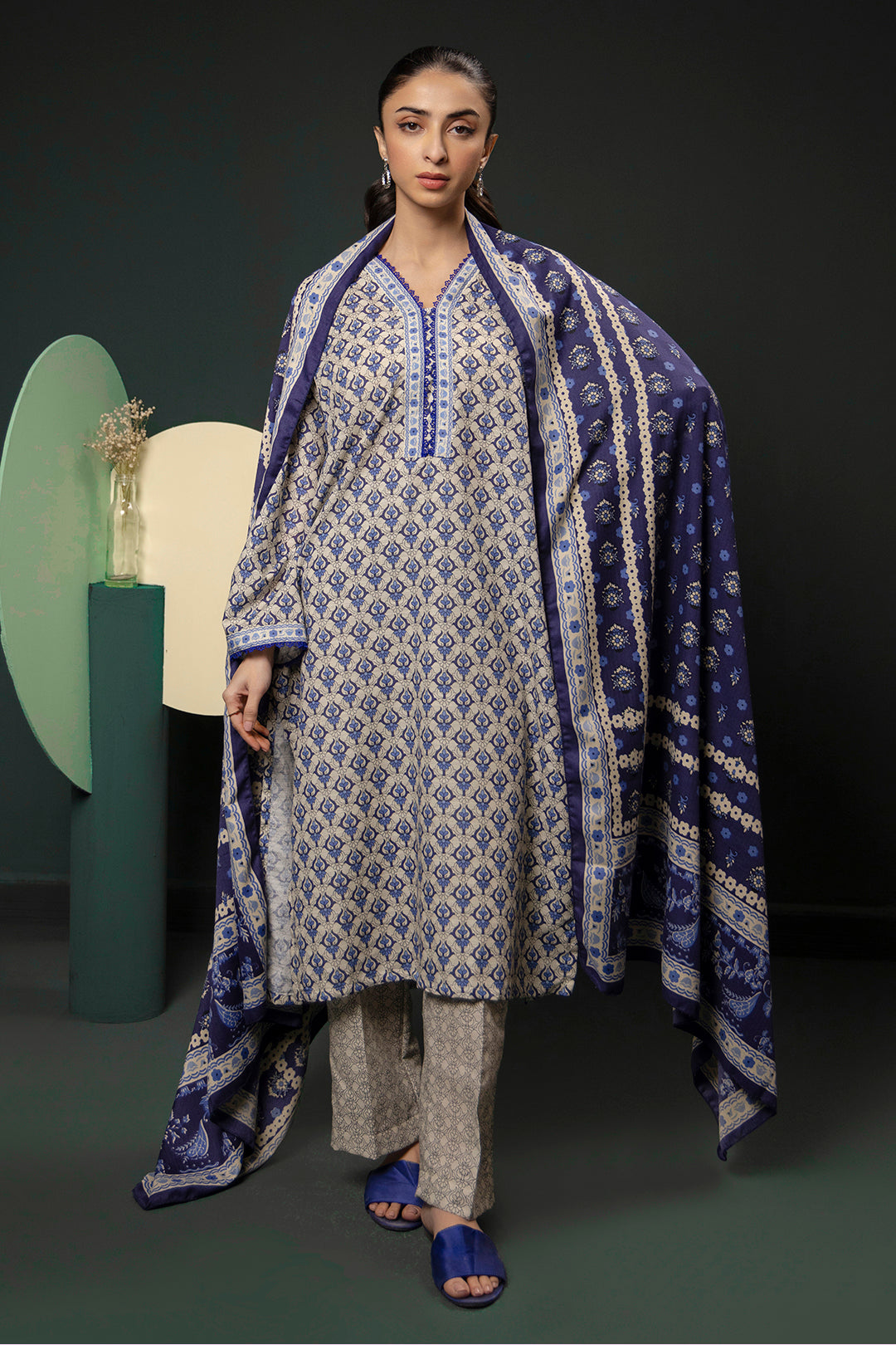 Zellbury | Winter Pret | Kurta Shawl Trouser - 3153 -  Zellbury Women Essential Pret - Original Designer Dress - House of Maryam