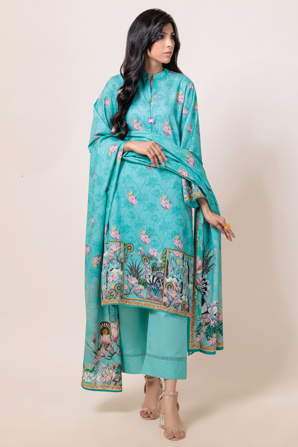 Bonanza Satrangi | S Green Cambric 3 Piece (WS1243P01) -  Bonanza Satrangi Ready To Wear - Original Designer Dress - House of Maryam