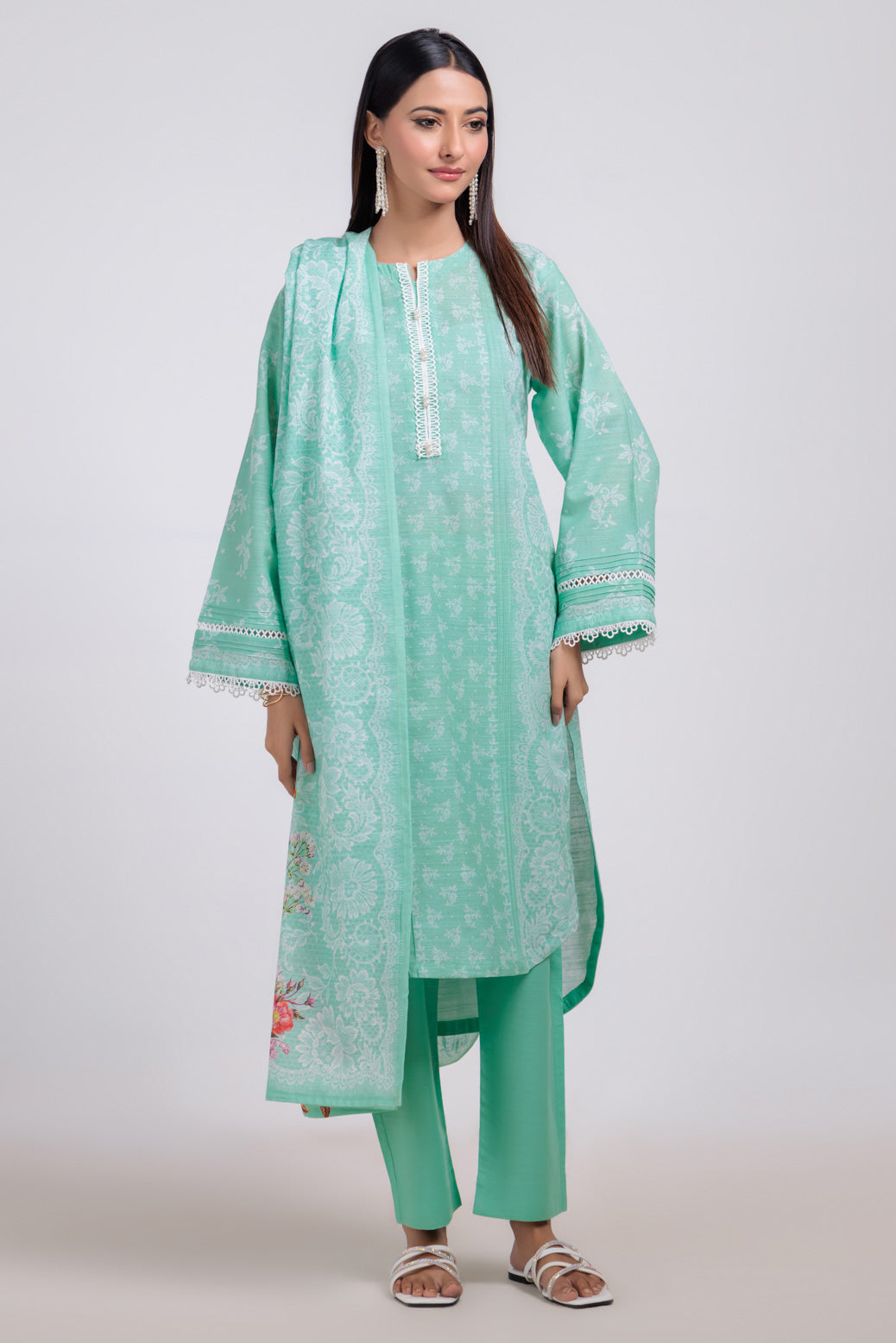 Bonanza Satrangi | Green Khaddar 3 Piece (WS1243P05) -  Bonanza Satrangi Ready To Wear - Original Designer Dress - House of Maryam