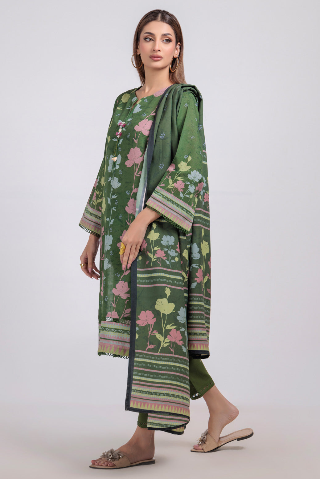 Bonanza Satrangi | Green Khaddar 3 Piece (WS1243P08) -  Bonanza Satrangi Ready To Wear - Original Designer Dress - House of Maryam