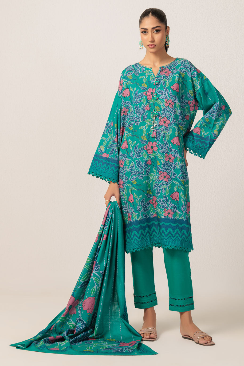 Bonanza Satrangi | Green Khaddar 3 Piece (WS1243P09) -  Bonanza Satrangi Ready To Wear - Original Designer Dress - House of Maryam
