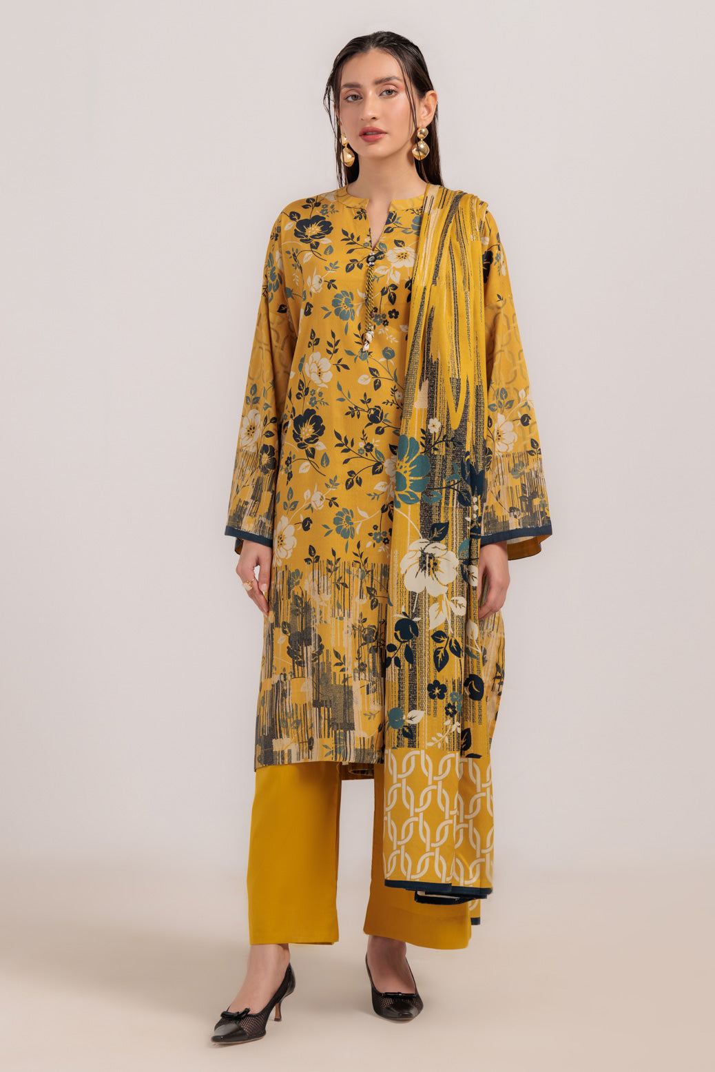 Bonanza Satrangi | Lemon Viscose 3 Piece (WS1243P12) -  Bonanza Satrangi Ready To Wear - Original Designer Dress - House of Maryam