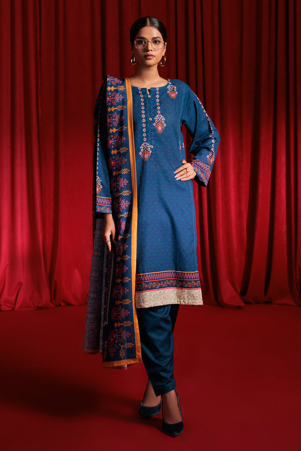 Bonanza Satrangi | Blue Khaddar 3 Piece (WS2243P02) -  Bonanza Satrangi Ready To Wear - Original Designer Dress - House of Maryam
