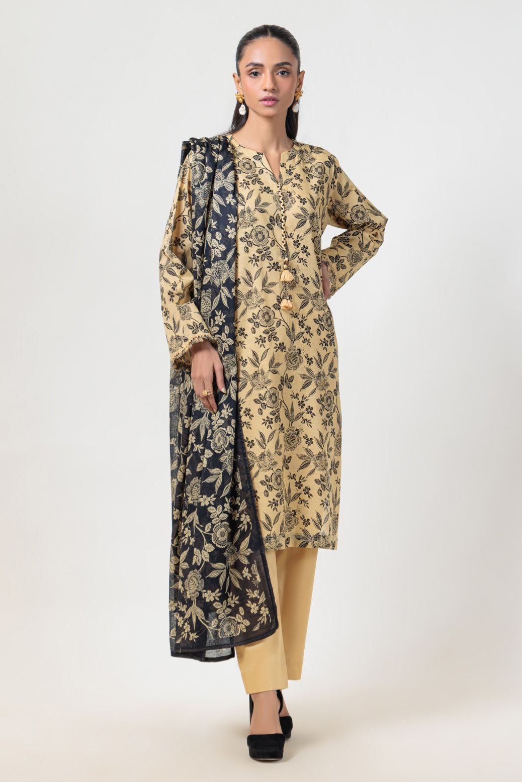 Bonanza Satrangi | Beige Cambric 3 Piece (WS2243P11) -  Bonanza Satrangi Ready To Wear - Original Designer Dress - House of Maryam