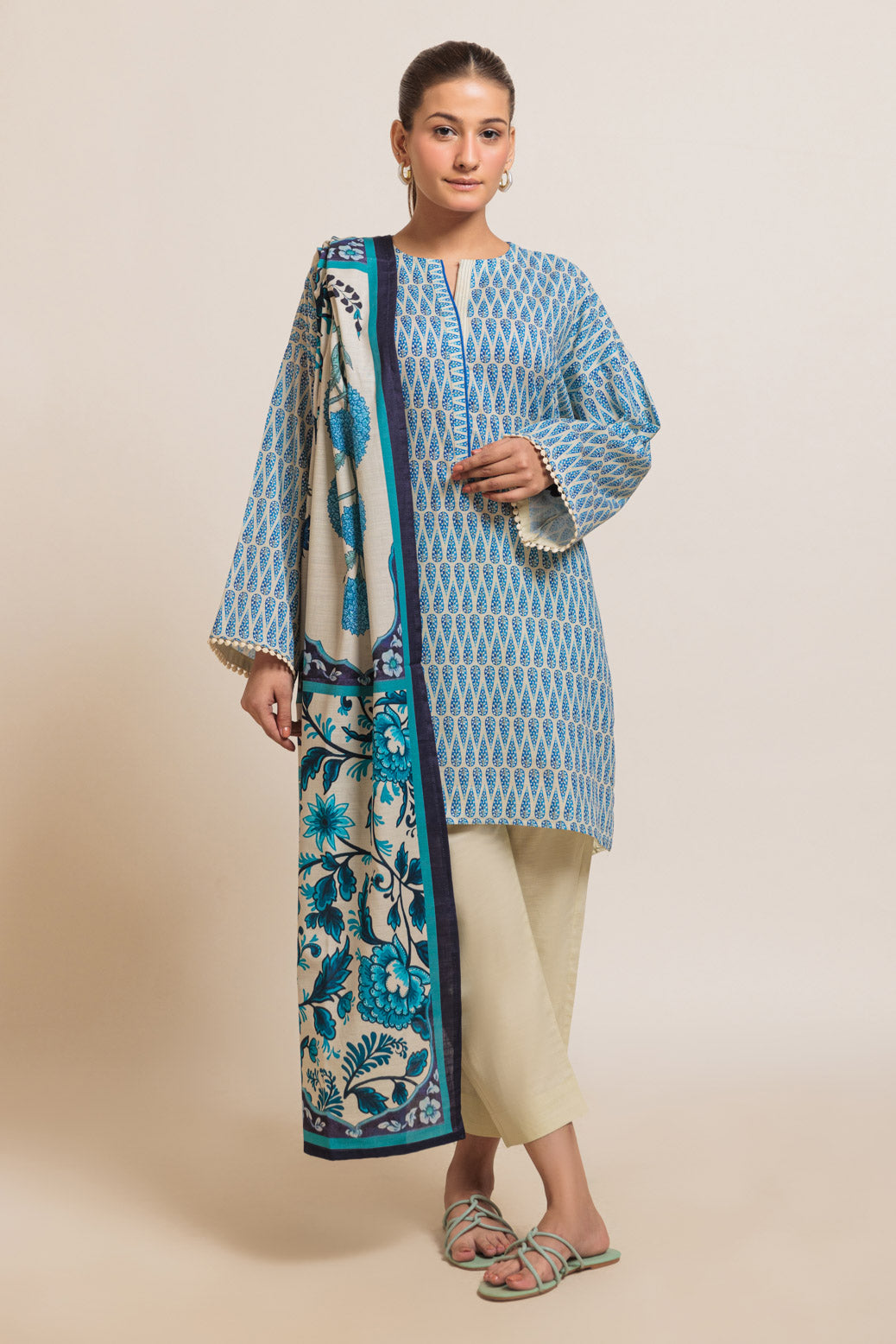 Bonanza Satrangi | Beige Khaddar 3 Piece (WS2243P13) -  Bonanza Satrangi Ready To Wear - Original Designer Dress - House of Maryam