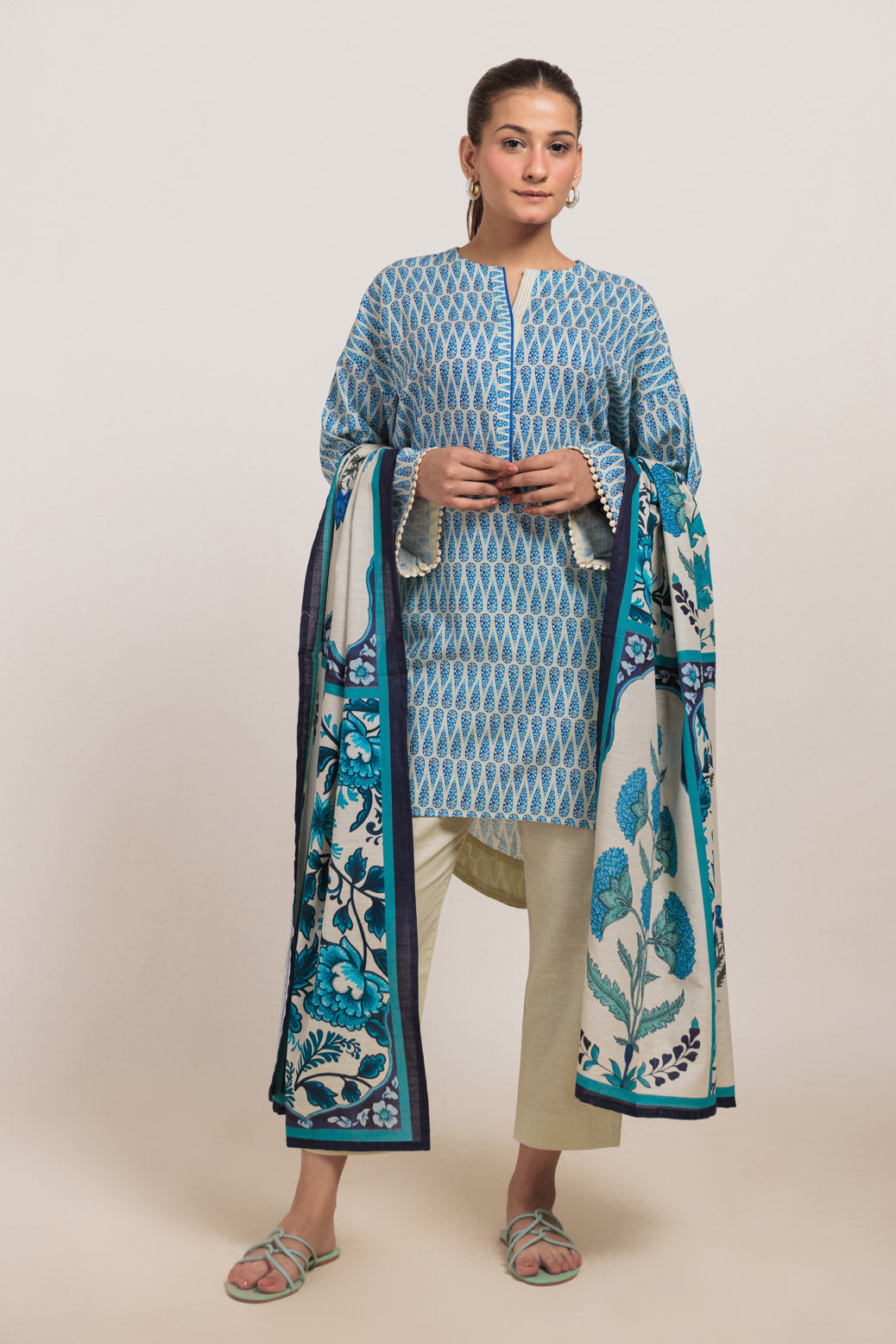 Bonanza Satrangi | Beige Khaddar 3 Piece (WS2243P13) -  Bonanza Satrangi Ready To Wear - Original Designer Dress - House of Maryam