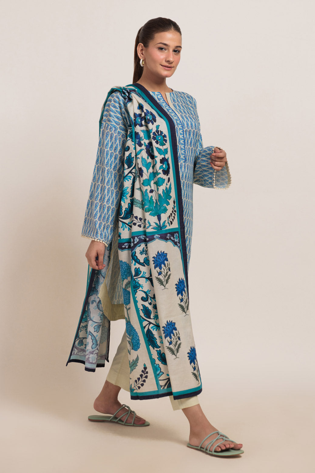 Bonanza Satrangi | Beige Khaddar 3 Piece (WS2243P13) -  Bonanza Satrangi Ready To Wear - Original Designer Dress - House of Maryam
