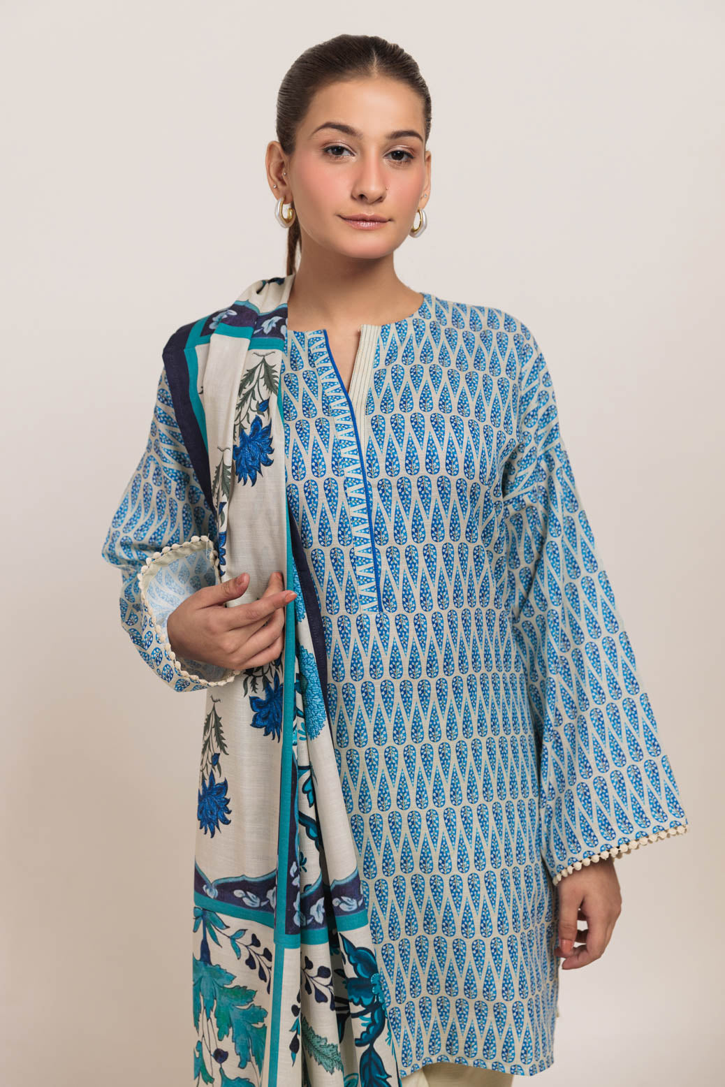 Bonanza Satrangi | Beige Khaddar 3 Piece (WS2243P13) -  Bonanza Satrangi Ready To Wear - Original Designer Dress - House of Maryam