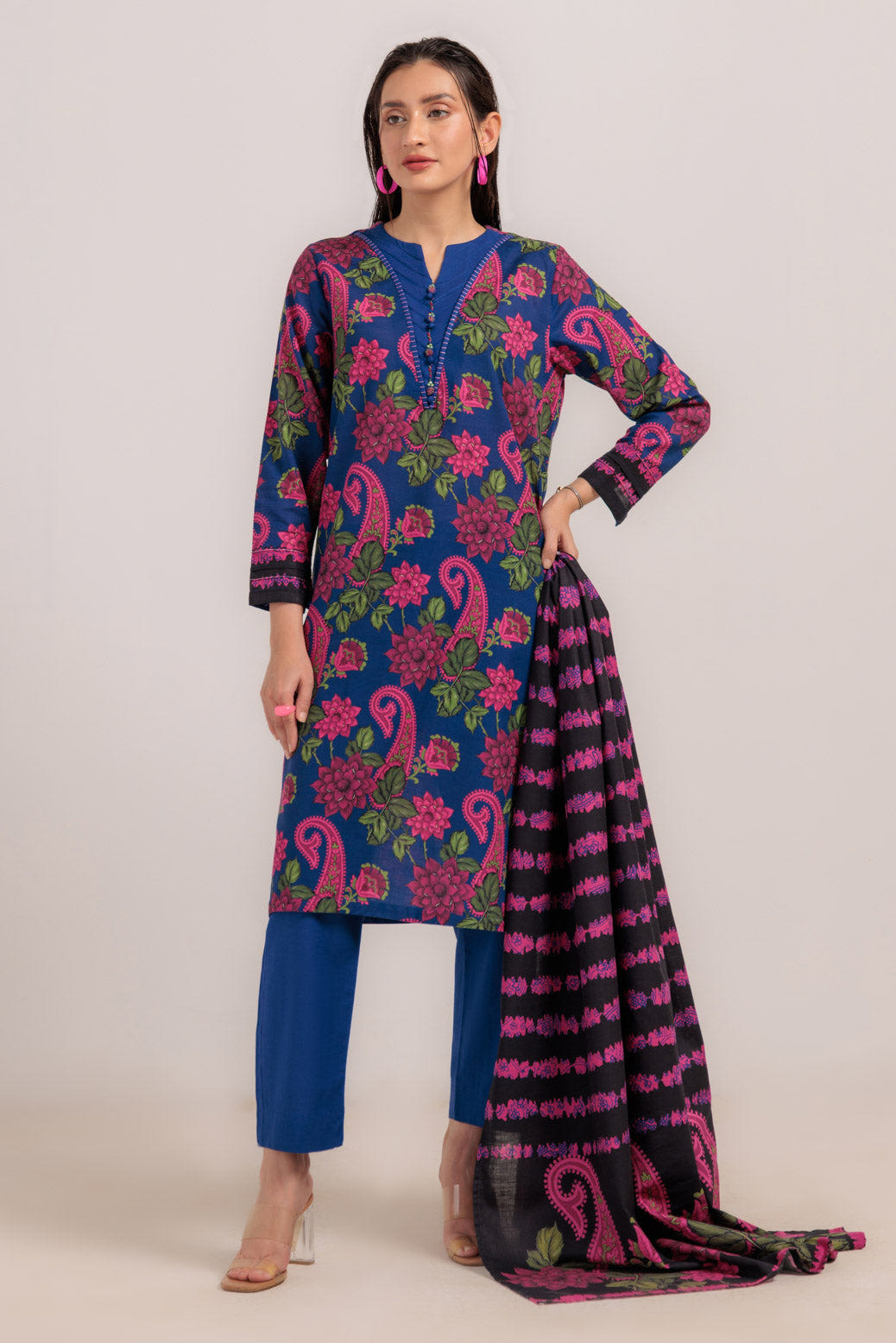 Bonanza Satrangi | R Blue Khaddar 3 Piece (WS2243P14) -  Bonanza Satrangi Ready To Wear - Original Designer Dress - House of Maryam