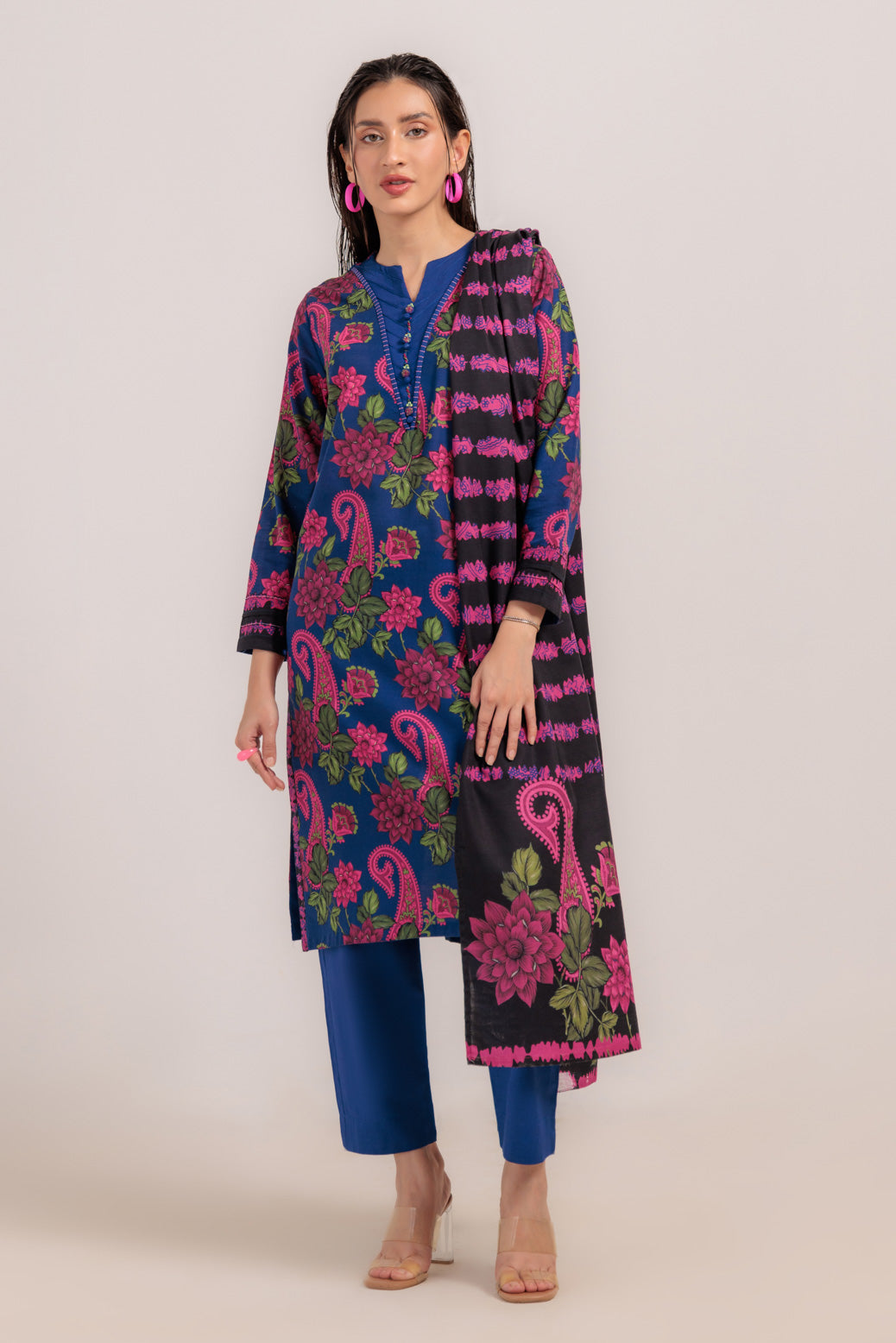 Bonanza Satrangi | R Blue Khaddar 3 Piece (WS2243P14) -  Bonanza Satrangi Ready To Wear - Original Designer Dress - House of Maryam