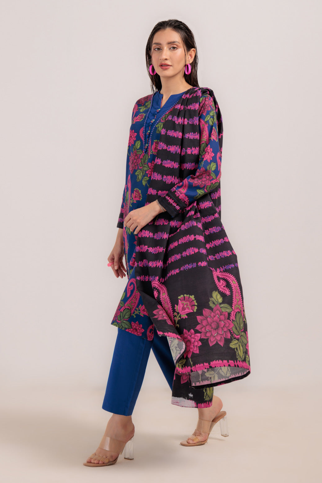 Bonanza Satrangi | R Blue Khaddar 3 Piece (WS2243P14) -  Bonanza Satrangi Ready To Wear - Original Designer Dress - House of Maryam