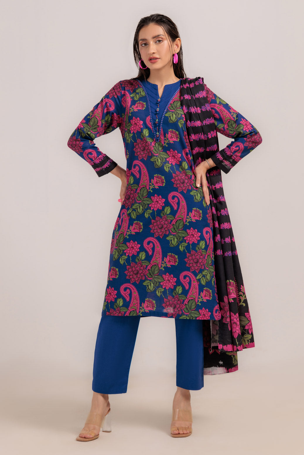 Bonanza Satrangi | R Blue Khaddar 3 Piece (WS2243P14) -  Bonanza Satrangi Ready To Wear - Original Designer Dress - House of Maryam