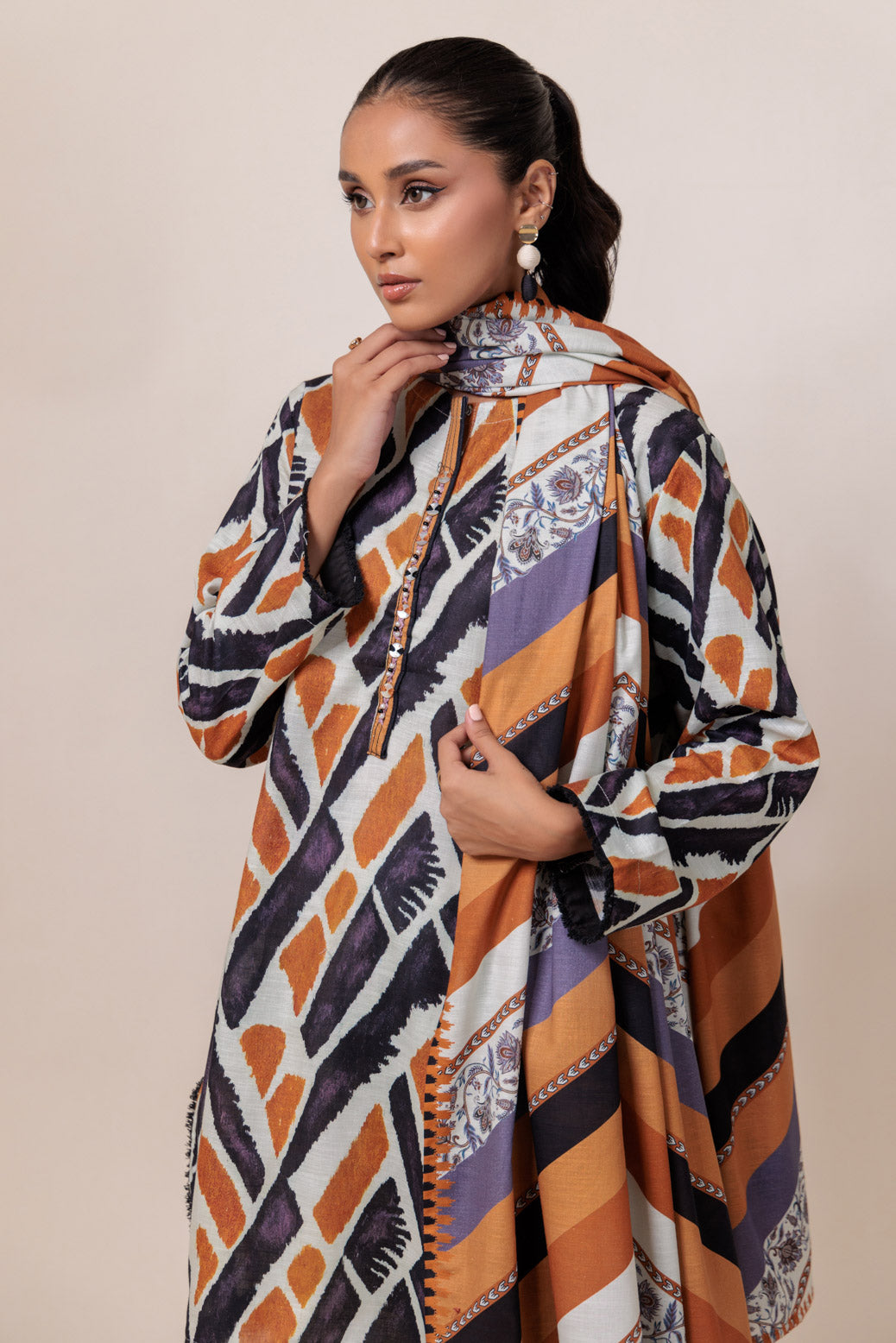 Bonanza Satrangi | O White Khaddar 3 Piece (WS2243P16) -  Bonanza Satrangi Ready To Wear - Original Designer Dress - House of Maryam