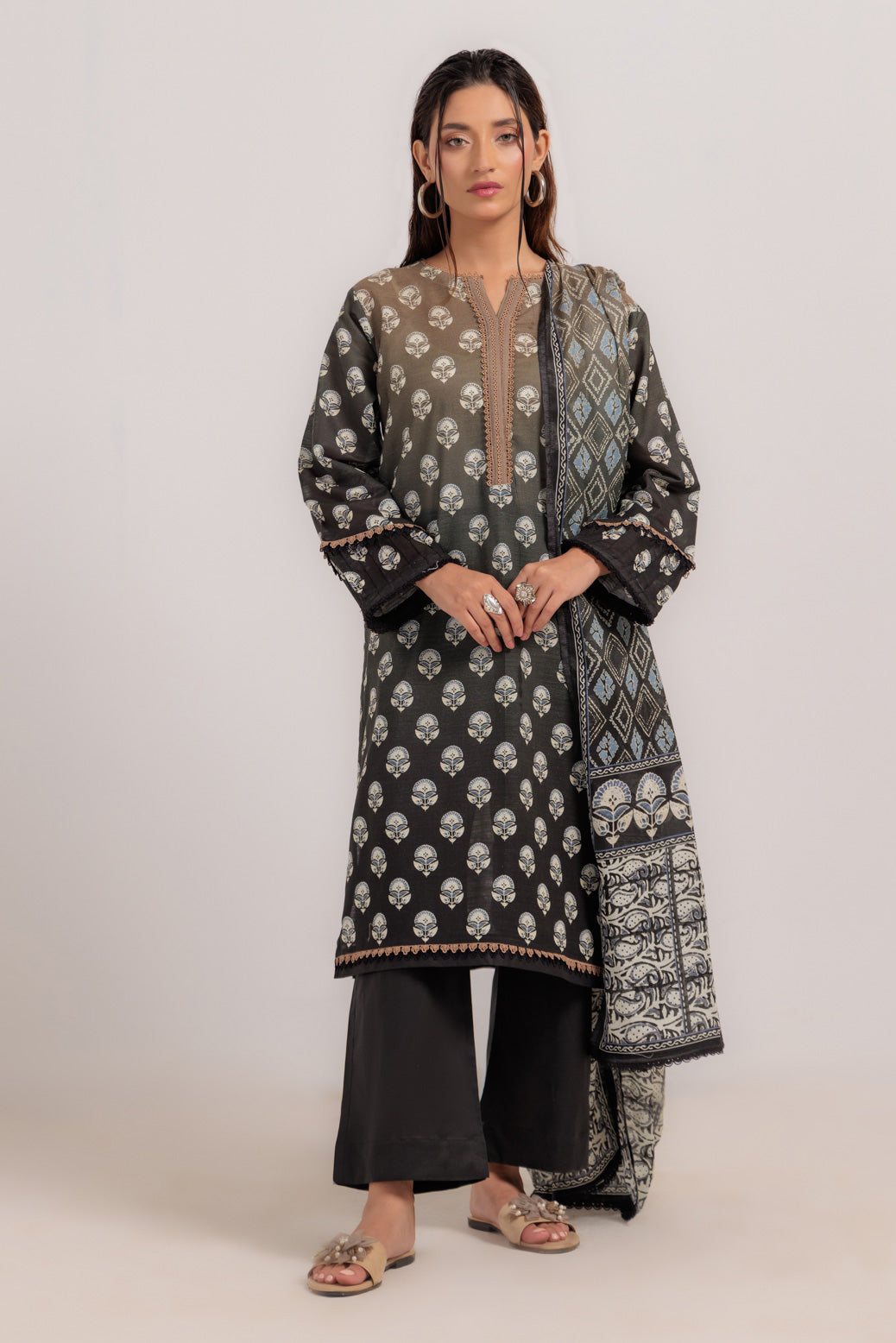 Bonanza Satrangi | Black Cambric 3 Piece (WS2243P17) -  Bonanza Satrangi Ready To Wear - Original Designer Dress - House of Maryam