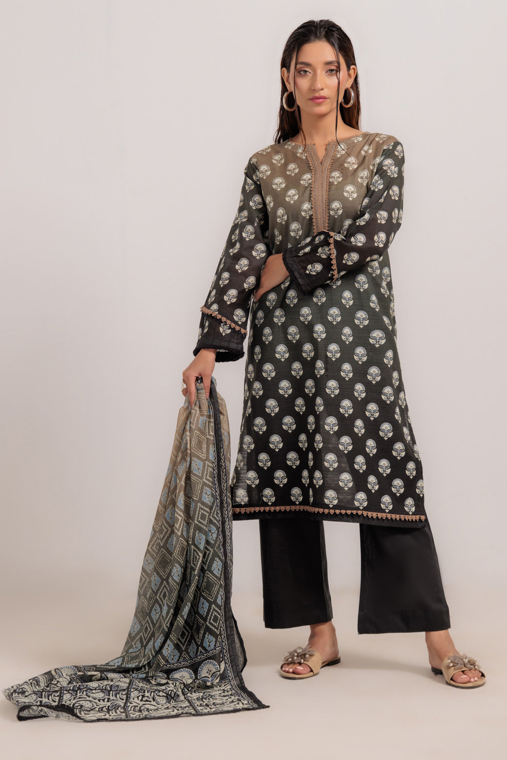 Bonanza Satrangi | Black Cambric 3 Piece (WS2243P17) -  Bonanza Satrangi Ready To Wear - Original Designer Dress - House of Maryam