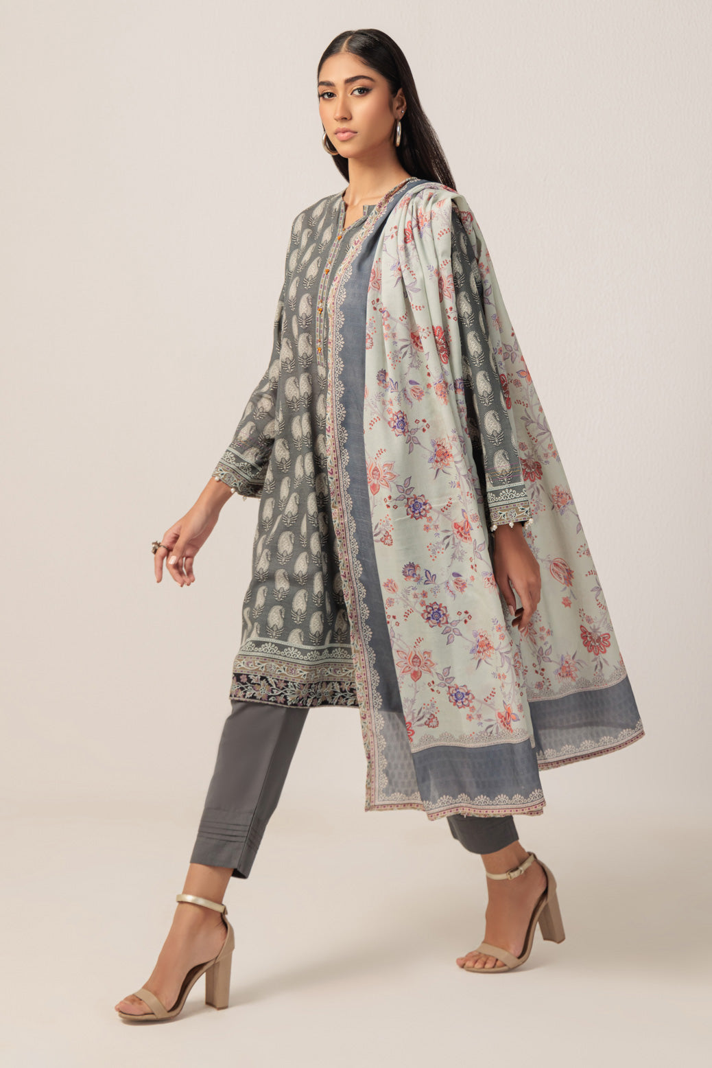 Bonanza Satrangi | Grey Khaddar 3 Piece (WS2243P22) -  Bonanza Satrangi Ready To Wear - Original Designer Dress - House of Maryam