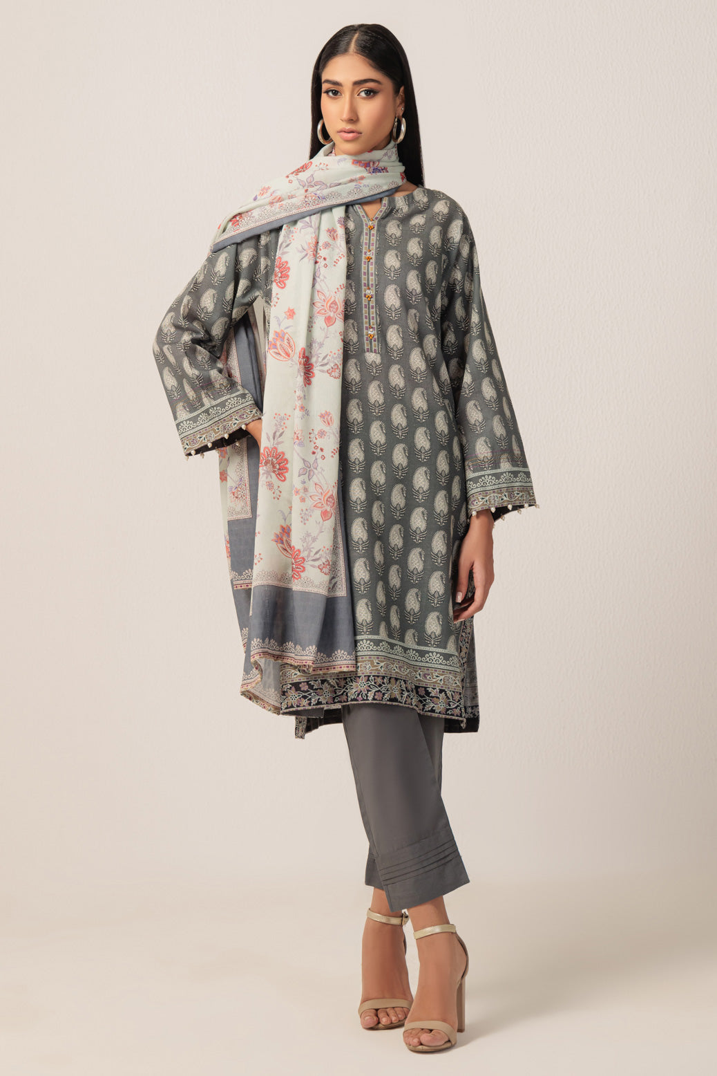 Bonanza Satrangi | Grey Khaddar 3 Piece (WS2243P22) -  Bonanza Satrangi Ready To Wear - Original Designer Dress - House of Maryam