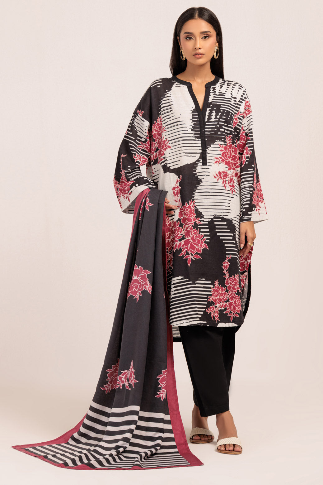 Bonanza Satrangi | Black Khaddar 3 Piece (WS2243P26) -  Bonanza Satrangi Ready To Wear - Original Designer Dress - House of Maryam