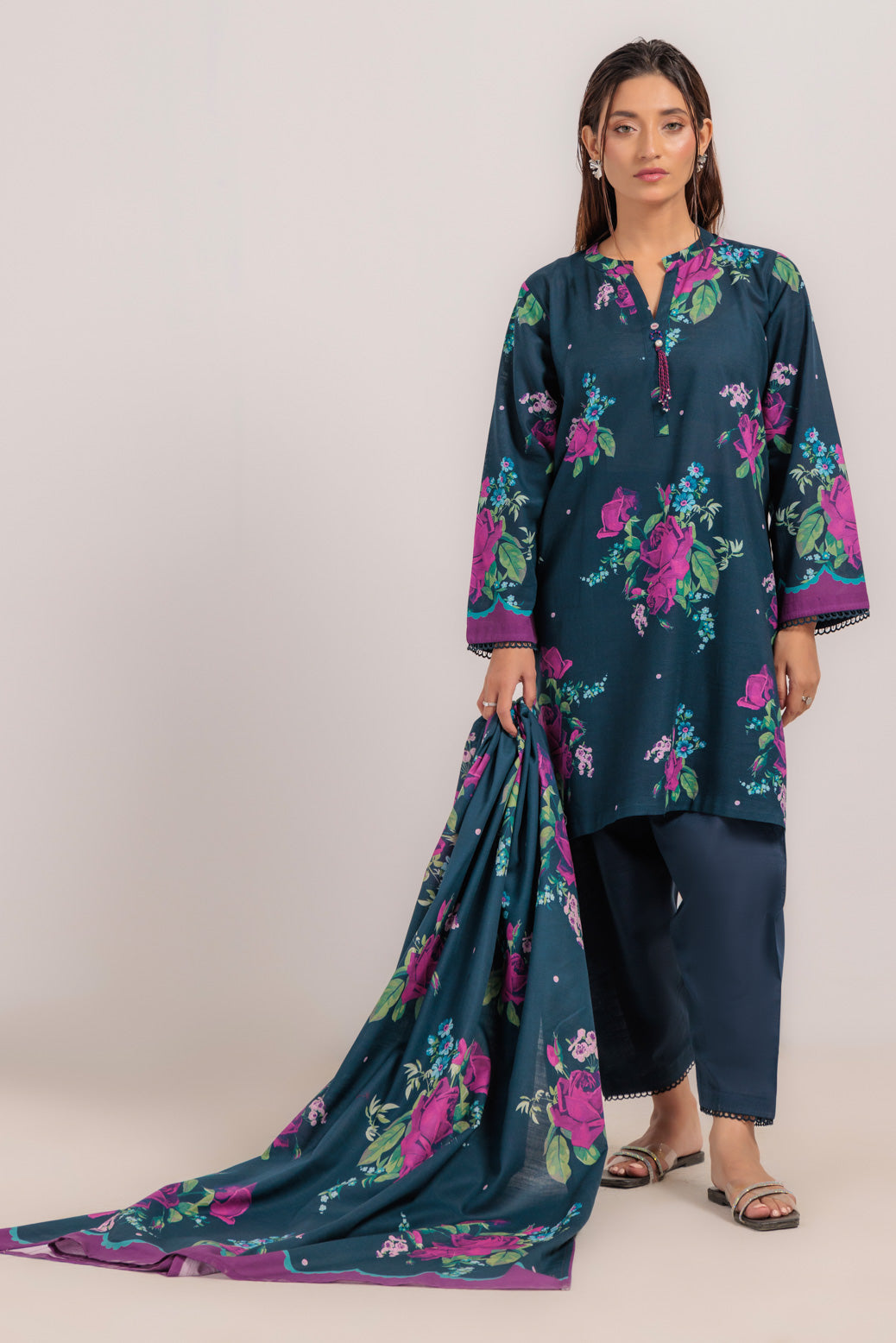 Bonanza Satrangi | D Blue Khaddar 3 Piece (WS2243P31) -  Bonanza Satrangi Ready To Wear - Original Designer Dress - House of Maryam