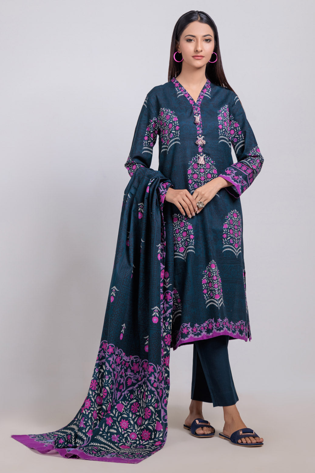 Bonanza Satrangi | N Blue Khaddar 3 Piece (WS2243P33) -  Bonanza Satrangi Ready To Wear - Original Designer Dress - House of Maryam
