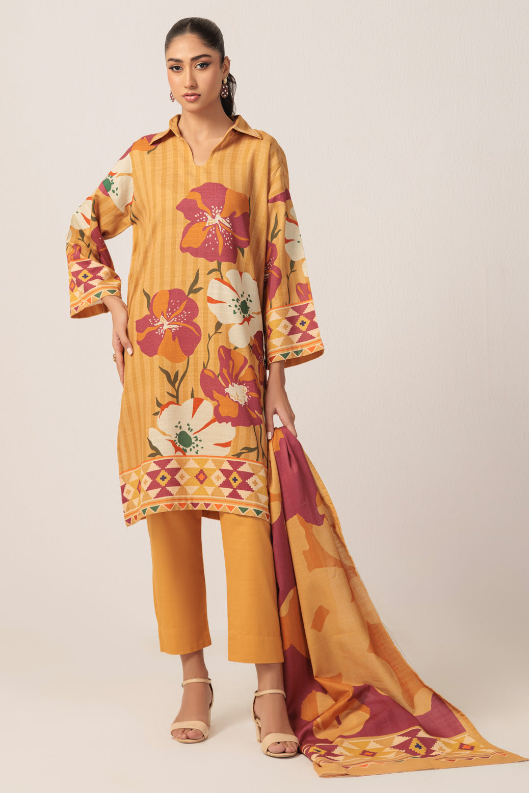 Bonanza Satrangi | Yellow Khaddar 3 Piece (WS2243P43) -  Bonanza Satrangi Ready To Wear - Original Designer Dress - House of Maryam