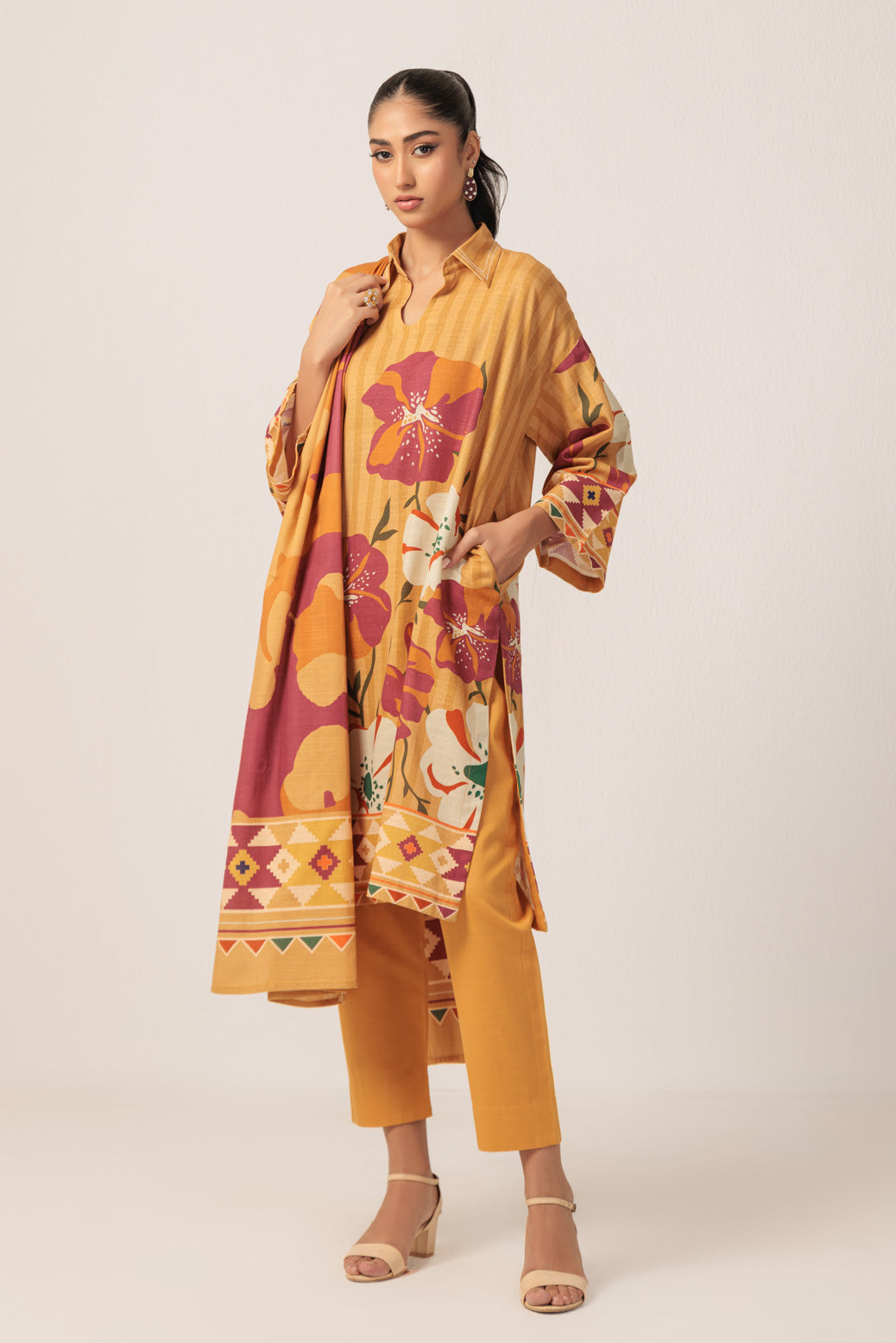 Bonanza Satrangi | Yellow Khaddar 3 Piece (WS2243P43) -  Bonanza Satrangi Ready To Wear - Original Designer Dress - House of Maryam
