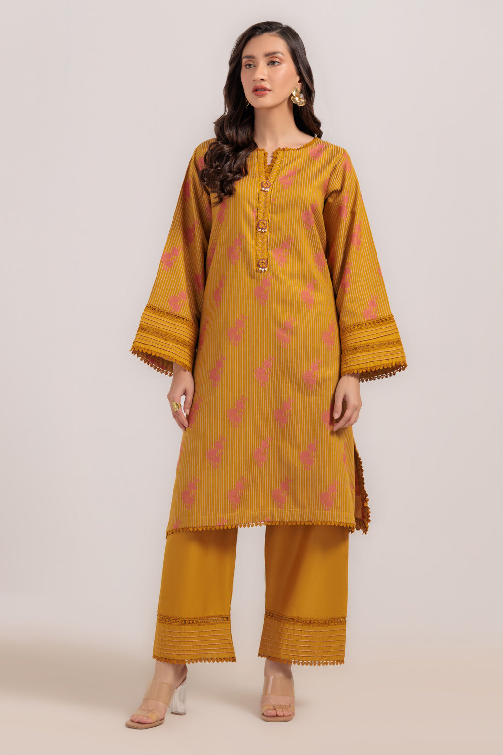 Bonanza Satrangi | Mustard Jacquard 2 Piece (WS6242P14) -  Bonanza Satrangi Ready To Wear - Original Designer Dress - House of Maryam